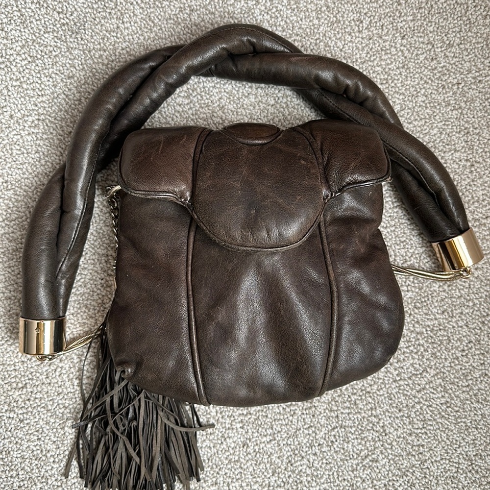Cynthia Rowley, leather purse with fringe and metal detail